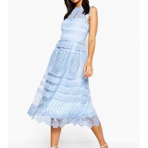 Boohoo Blue Crochet Lace Midi Dress